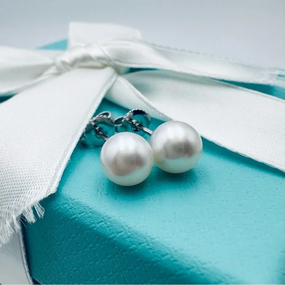 Tiffany & Co. 18K White Gold Akoya Pearls Signature Earrings with Packaging - Picture 3 of 11